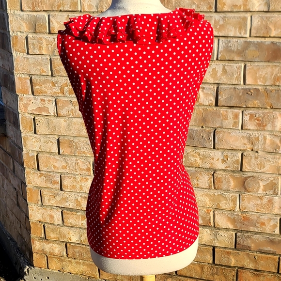 Chaps ruffle red polka dot top - Picture 2 of 4